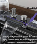 Stainless Steel 304 Kitchen Sink with Removable Faucet 75x46x22cm Double Design showcasing digital display and water flow with ambient lights.