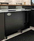 50 Inch Commercial Bottle Cooler 14 Cu Ft Freestanding Refrigerator With Built In Bottle Opener 3 Wide Shelves Digital Thermostat charcoal black unit by bar countertop.