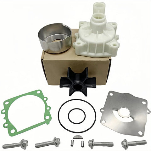 Water Pump Impeller Kit With Housing For Yamaha Outboard Motors 150 175 200 225 250 300 HP Must Have Easy Install Replacement Fits 61A W0078 A2 A3 A4 64L W0078 00 65L W0078 A0 Sierra 18 3396 1 displayed with all components including housing, gaskets, and bolts.