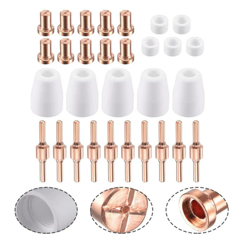 Upgraded Plasma Cutter Tip And Electrode Kit For Cut-40 Lgk-40 Pt-31 High Performance Red Copper Nozzles With Shield Cup Smooth Cutting Torch Parts That Last parts set featuring red copper nozzles and white shield cups