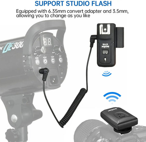 CT-16 Wireless Radio Flash Trigger Kit For Canon Nikon Pentax DSLRs, 433MHz Transmitter And Receiver with convert adapter