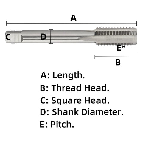 Diagram of Left Hand Thread Tap Three Quarters Inch By Sixteen TPI, 4.41 Inch Length, HSS High Speed Steel Machine Tap dimensions labeled.