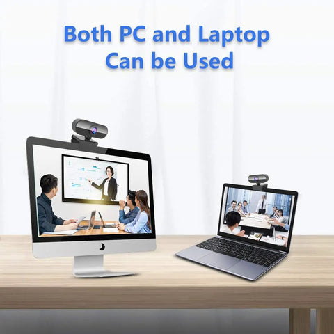 Two Hella Sharp 1080P Hd Webcams on PC and laptop displaying video calls, ideal for Zoom streaming and gaming.