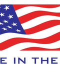 American flag illustration with text "Made in the USA" below, red, white, and blue colors