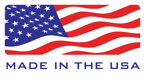 American flag illustration with text "Made in the USA" below, red, white, and blue colors