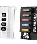 Waterproof 12V Four Circuit Fuse Block Marine Fuse Panel With LED Indicator Relay Box Kit Damp Proof Cover Built For 12V 24V Autos Boats Trucks RVs Easy Install Space Saving Rugged Durable Electrical Hub with clear cover and labeled circuits