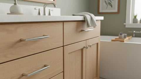 Polished Chrome Cabinet Pulls And Handles 10 Pack 7.5 Inch Center To Center Hole Spacing on wooden bathroom cabinet