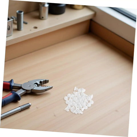 Anchor-Shape LED Strip Clips White Plastic Mounting Brackets For LED Light Strips on a wooden workbench