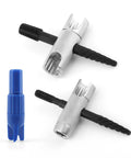 Beefy Grease Zerk Tool Set Two Pack showing 4 Way Fittings Removal Tools, alloy steel, different angles and blue additional part.