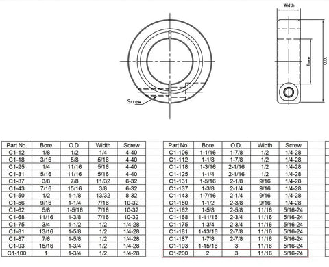 Technical drawing of heavy duty black oxide 2 inch bore single split clamp on shaft collar 3 inch outside diameter 11/16 inch thick