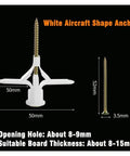 White aircraft shape anchor from 100 Piece Self Drilling Drywall Anchor Kit With Screws For Gypsum Board And Fiberboard
