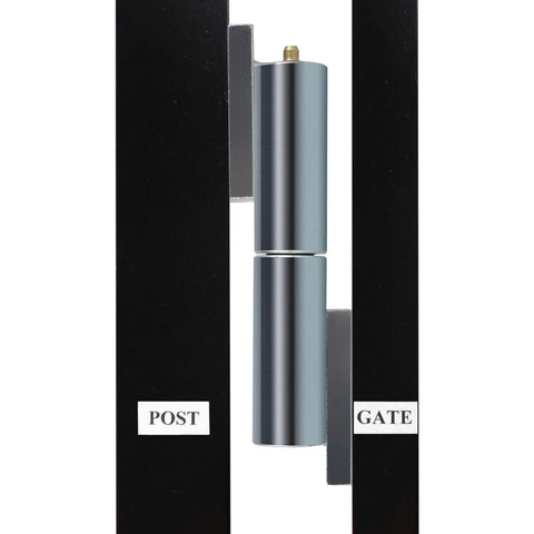 heavy duty weld-on gate hinges installed on a swing gate post
