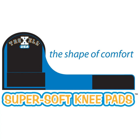 Diagram illustrating Super-Soft Knee Pads, featuring Leatherhead Kneepads with Ultra Soft Cushioning for Knee Fatigue Reduction benefits.