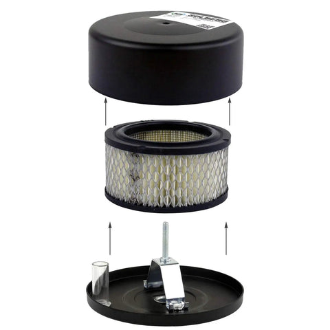Exploded view of Half Inch Compressor Air Intake Filter Silencer Housing Replacement Paper Element With 2 Micron Filtration