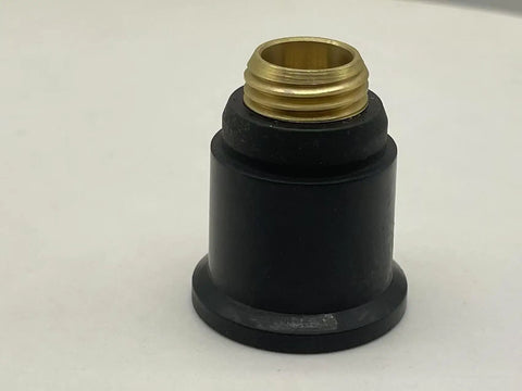 Close-up of a retaining cap from OEM 23Pcs S75 Plasma Cutter Must-Have Replacement Parts Kit with brass threading on top.