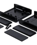 Black ABS Electronics Box With Removable End Panels And FR4 PCB, 2.6 by 2.6 by 1.1 Inches, disassembled view