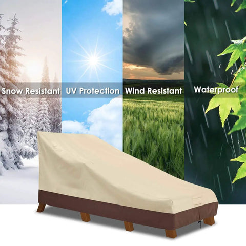 Waterproof Patio Chaise Lounge Cover Set, 600D Heavy Duty All Weather Outdoor Chair Covers, UV Resistant, 2 Pack In Beige And Brown, Fits Chaise Lounges Up To 78 L X 30 W, 80 X 32 Inch Cover, Durable Patio Furniture Shield.