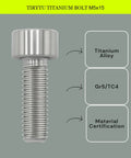 Premium Titanium Bolts M5x15mm Hex Socket Cap Screws With Advanced PVD Coating, showing titanium alloy detail and certification.