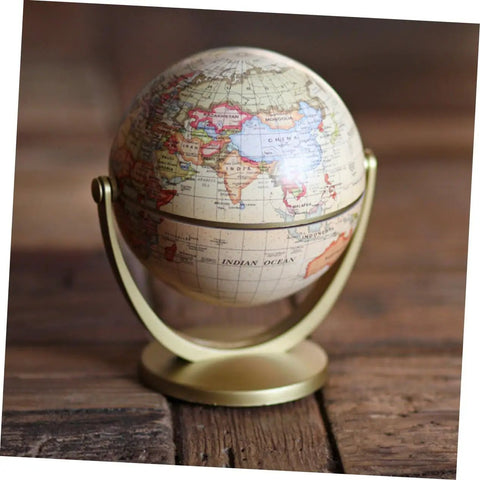 Desktop World Globe With Stand Golden Finish For Education And All Ages Home Office Decor Kid Friendly Geography Learning Tool