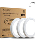 Ultra Slim 7 Inch LED Flush Mount Ceiling Light Dimmable 5000K Lit Daylight ETL Listed Flat Panel Fixture For Kitchen Bathroom Closet Hallway Modern White 3 Pack with packaging