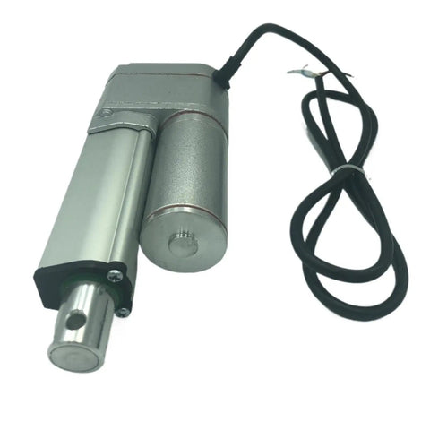 Built Tough Electric Linear Actuator Featuring Inline Safety Brake, 50mm Travel Stroke, Boss Level 1500N Push Pull Force close-up view.