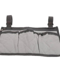 Bed Rail Organizer With Four Pockets And Cup Holder, Hanging Bedside Storage Caddy In Gray Fabric For Caregivers And Hospital Use