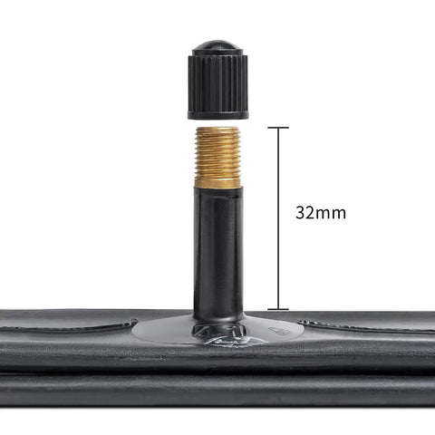 Close-up of AV32mm Schrader valve on a 2-Pack 26x4 Fat Bike Inner Tubes Built Tough Heavy Duty for e-bikes.