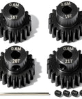Beefed-Up Hardened Steel Pinion Gear Set For One-Tenth Scale RC Cars, 3.175mm Shaft, 18T 19T 20T 21T Teeth, M4 Screw and Hex Key