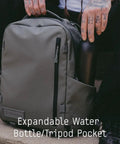 Prvke Zip 21L V4 Photography Bundle Weatherproof Travel Camera Backpack with expandable water bottle pocket in use