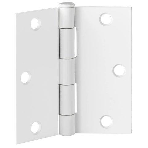 Heavy Duty Interior Door Hinges 3 Pack White 3 Point 5 Inch Square Corner Steel Removable Pin, close-up view.