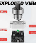 Exploded view of Two Pack Latching Rotary Selector Switch 2 Positions Maintained 1NO SPST 600V 10A for industrial panels.