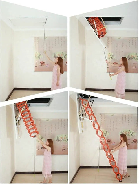 Built Like A Tank Attic Ladder With Remote Switch Ceiling Pull Down Staircase Telescoping Alloy Frame 80 X 120 Cm in use.