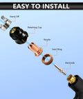 Exploded view of Pro Grade Plasma Cutter Torch Consumables Kit for CUT55 NON HF and CUT60 NON HF, showing components.