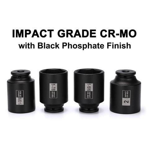Beefy 4 Piece 1/2 Inch Drive Deep Impact Socket Set 6 Point CR-MO Chrome Moly Includes 1-13/16 In, 1-7/8 In, 1-15/16 In And 2 In
