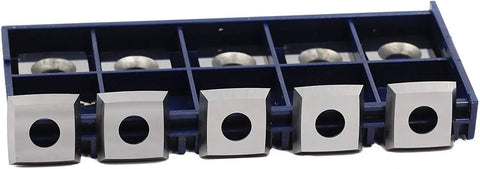 Premium Solid Carbide Woodworking Insert Blades, 15x15mm, for plywood, displayed in storage case.