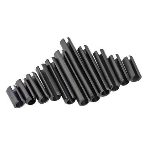Spring Dowel Roll Pin Set M6x10 To 60mm Carbon Steel Black Finish aligned in size order