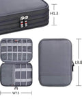Grab And Go Double Layer Cable Organizer Pouch For Travel And Daily Adventures With Thick Padding, gray, zipped, opened with pockets.