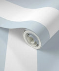 Easy Peasy Peel And Stick Wallpaper Removable Classic Traditional Linen Texture Wallcovering For Renters And Accent Walls close-up of pale blue and white striped vinyl roll.