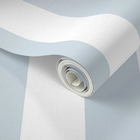 Easy Peasy Peel And Stick Wallpaper Removable Classic Traditional Linen Texture Wallcovering For Renters And Accent Walls close-up of pale blue and white striped vinyl roll.