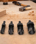 Four Piece Woodworking Plug Cutter Kit for Concealing Screw Holes and Straight Shooting Joinery, carbon steel bits 1/4 to 5/8 inch.