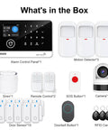 Heavy Duty All In One Wireless Home Security Alarm System 23 Piece Kit with control panel, camera, motion detectors, and sensors.
