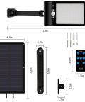 Diagram of Solar Lights Outdoor With Remote Control, 56LED 180 Degree Adjustable Security Night Light, with measurements
