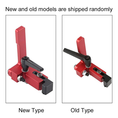 Premium Alloy Steel Miter Track Stop For Type 75 T Track Jigs shown in new and old models side by side for woodworking.