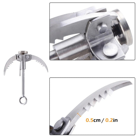 Compact Stainless Steel Grappling Hook with Folding Claws, Non Slip Sawtooth Grip, 3 Claws, Heavy Duty Anchor for Climbing and Tree Limb Removal