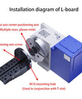 Installation diagram of Four Axis CNC Bridge Slab L Block Single Sided For Milling Machines With T Slot Compatibility Self Centering Vise Or Quick Change Board Ready Pro Grade Precision Positioning Axis Included For Accurate Machining