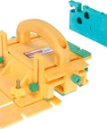 Knuckle Saver 3D Pushblock And One Eighth Inch Grip Leg Combo For Table Saw Safety, yellow and green colors, ergonomic handle.
