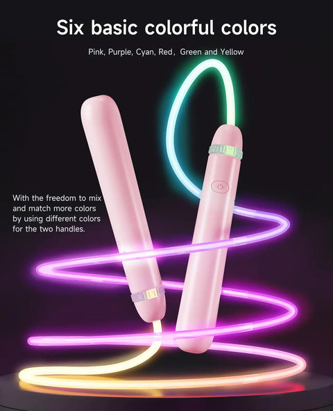 Light Up Jump Rope With Colorful LED Glow, Adjustable Skipping Rope For Kids And Grownups, Totally Lit Night Glow, pink handles.