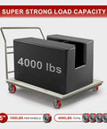 Industrial cart with 4000 lb weight on Five Inch Heavy Duty Caster Wheels Set Of Four With Polyurethane Tread On Steel Wheel Half Inch Bore 1000 Lb Per Wheel 4000 Lb Total Load Replacement Caster Wheels For Industrial Carts