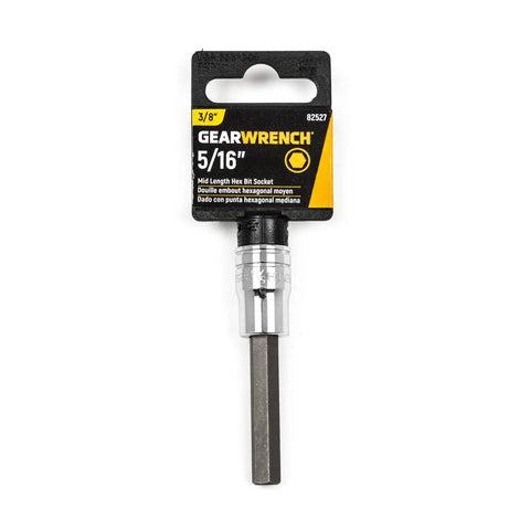 Mid-Length 3/8 Inch Drive Hex Bit Socket SAE 5/16 Inch, S2 Steel Insert Bits, Heat-Treated Socket Bases display