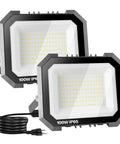 2 Pack 100W LED Flood Lights Outdoor With 10000LM Each, IP65 Waterproof 6000K Exterior Floodlight, 5.9ft Plug
